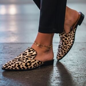 Bleecker & Bond 9M Mobwife Western  Studded Leopard Calf Hair Leather Mule